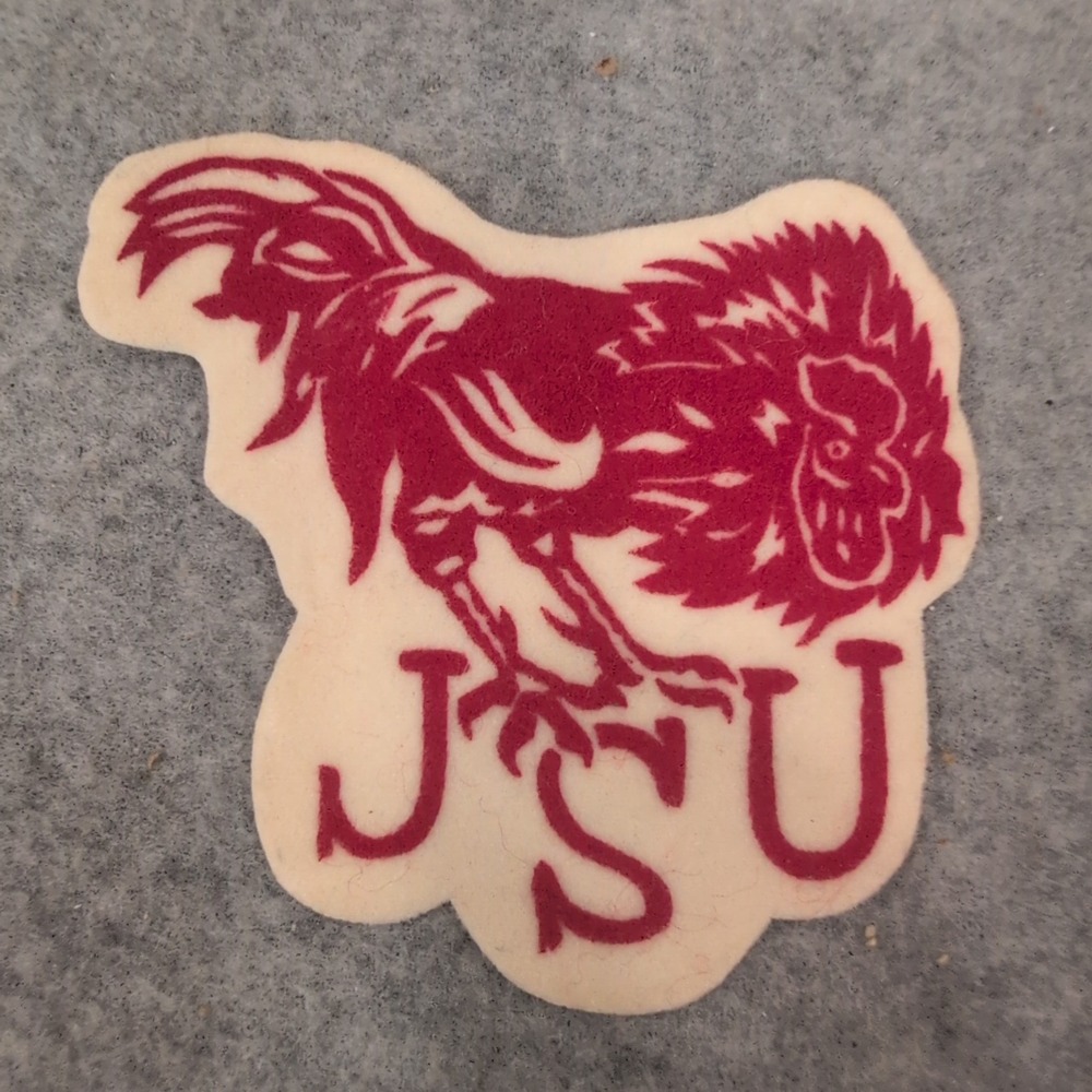 Vintage Jacksonville State University JSU Gamecocks Rooster Felt Patch Red Cream